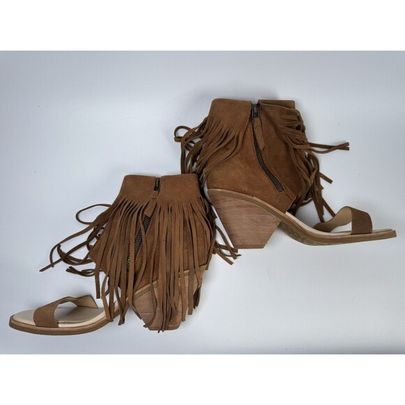 Koolaburra by UGG Fringe Suede Wedge Sandals Size 8.5 Brown Leather Western Boho - Picture 6 of 10